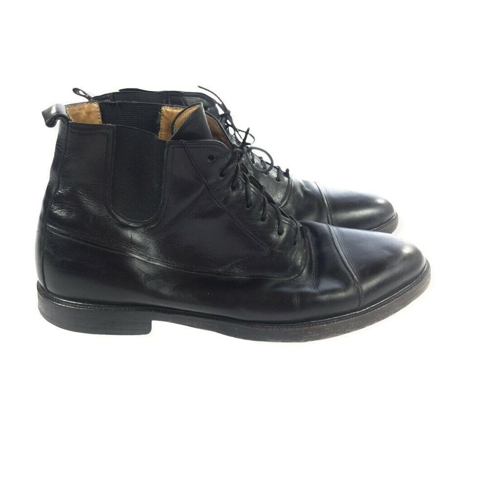 Mezlan Handmade Leather Lace Up Side Stretch Boots Size 8.5 Mens Solid Black Lux